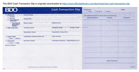 Download BDO Cash Transaction Slip (Ready to Print).